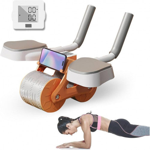 Ab wheel with automatic rebound, exercise roller with elbow support, home abdominal exerciser with phone holder, waist, shoulder and arm exercises.
