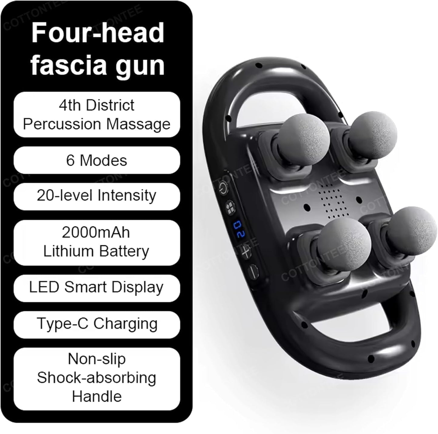 deep tissue massager, 4-head percussion massage gun
