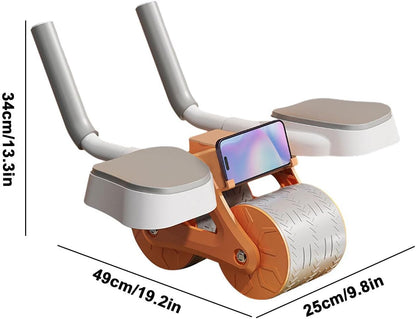 Ab wheel with automatic rebound, exercise roller with elbow support, home abdominal exerciser with phone holder, waist, shoulder and arm exercises.