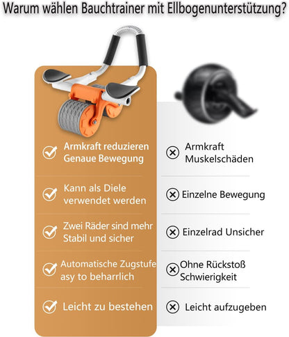 Double wheel abdominal roller with elbow support