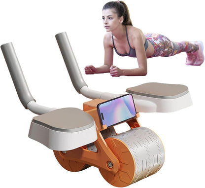 Ab wheel with automatic rebound, exercise roller with elbow support, home abdominal exerciser with phone holder, waist, shoulder and arm exercises.
