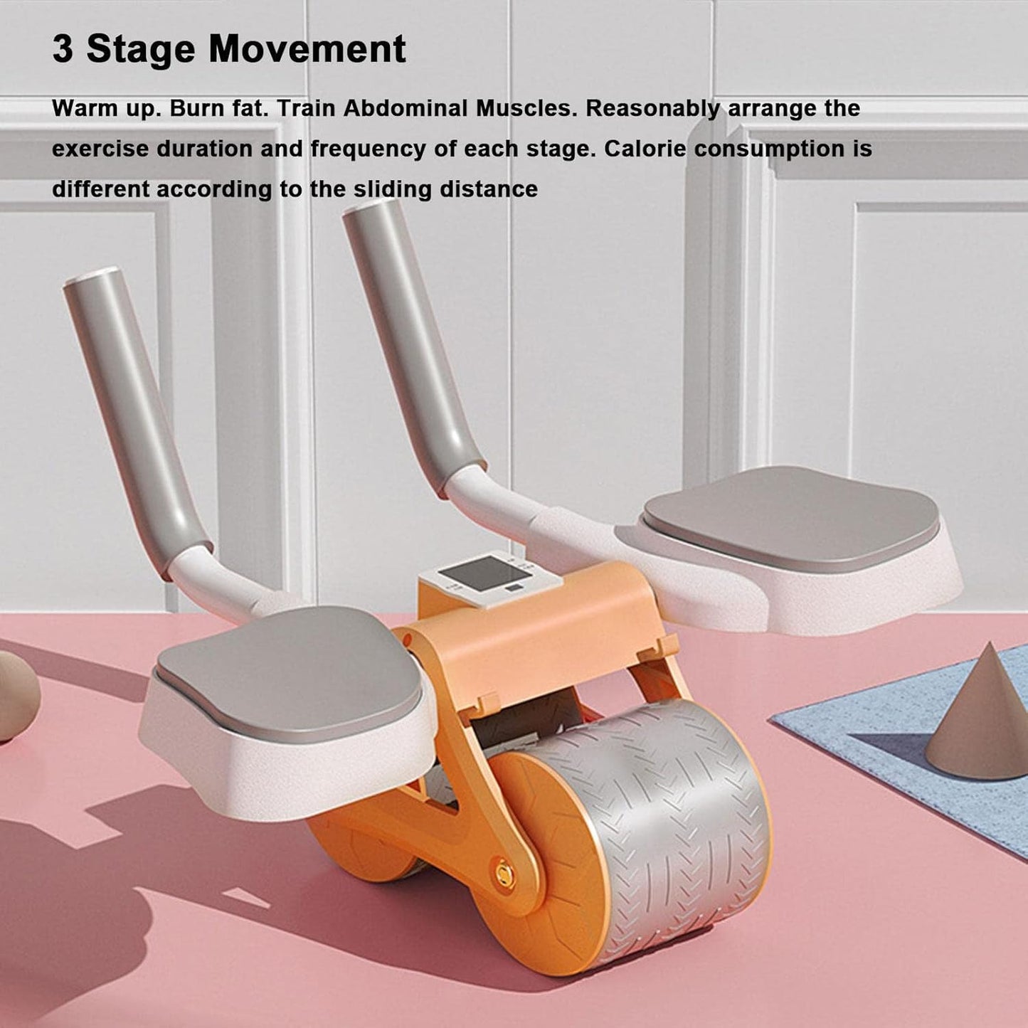 Ab wheel with automatic rebound, exercise roller with elbow support, home abdominal exerciser with phone holder, waist, shoulder and arm exercises.