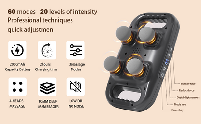 deep tissue massager, 4-head percussion massage gun